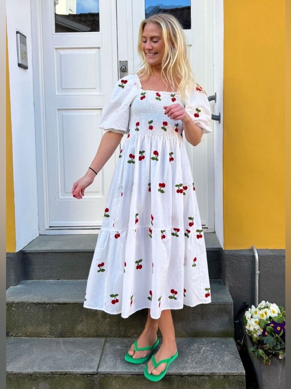 EUC Boutique Ana & Rose Embroidered Cherry Midi Milkmaid Dress size small